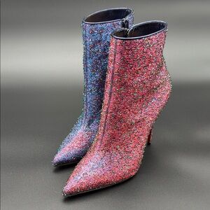 Pink and Blue Glitter Heeled Boots with Stiletto Heel